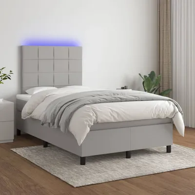 Produktbild von Boxspringbett mit Matratze & LED Hellgrau 120x200 cm Stoff