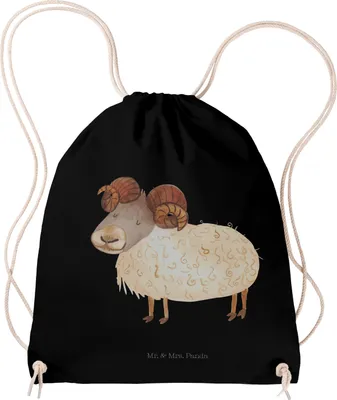 Produktbild von Mr. & Mrs. Panda Alltagstasche Sternzeichen Widder - Schwarz - Geschenk, sporttasche klein, Geburtstag April, Schafbock, März, Jutebeutel, Bock, Säckchen, gym rucksack