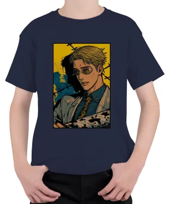 Productafbeelding van Manga-detectief, vliegerbril, pak, stropdas, Noir, anime-esthetiek, uni kinder-T-shirt, marineblauw, maat 116