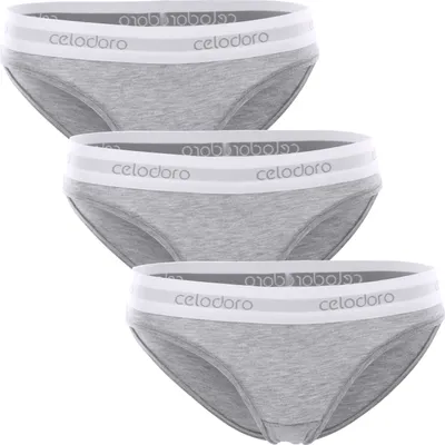 Produktbild von Celodoro Damen Bikini Slip mit Webgummi-Bund (3er Pack) Sport Slip - Grau XL