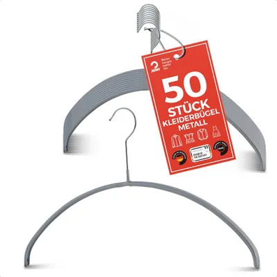 Produktbild von MAWA Kleiderbügel, 50er-Set, rutschfest, 40 cm, Silber, hochwertig & langlebig