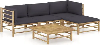 Produktbild von Gartenm?bel-Set 5-tlg. Garten-Lounge-Set mit Dunkelgrauen Kissen Bambus Gartenstuhl Garten Tisch
