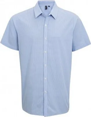 Produktbild von Premier Herren Hemd mit Vichykaro, kurzärmlig PC3100 (M) (Hellblau/Weiß)