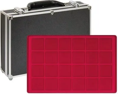 Produktbild von Lindner 2338-192 Großer Münzen-Sammelkoffer mit 8 roten Münztableaus für 192 Münzen oder Münzkapseln bis 45 mm Ø