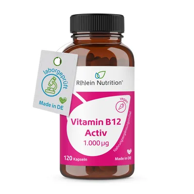 Zdjęcie produktu dla Witamina B12 Activ 1000 μg w wysokiej dawce + wegańskie kaps. 120 kaps