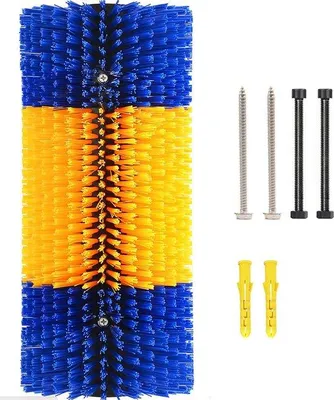 Produktbild von Famanu Viehbürste 40 cm - Blau/Gelb - Für Rinder, Ziegen, Pferde, Esel, Schafe und Schweine