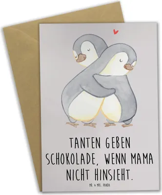 Produktbild von Mr. & Mrs. Panda Grußkarte Tante Schokolade - Grau Pastell - Geschenk, Verwandtschaft, glückwunschkarten, einzigartige Designs, Geburtstage, einladungskarten, Nichte
