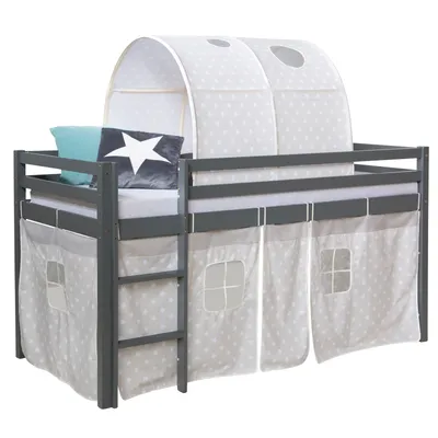 Zdjęcie produktu dla Łóżko piętrowe Homestyle4u dla dzieci, 90 x 200 cm, białe, bez stelaża, z tunelem i zasłoną w gwiazdki