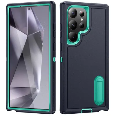 Image de Etui pour Samsung Galaxy S25 Ultra Hybrid Three Layer Rugged Shockproof Protective Case with Stand Blue (Etui pour Samsung Galaxy S25 Ultra Hybrid Three Layer Rugged Shockproof Protective Case with Stand Bleu)