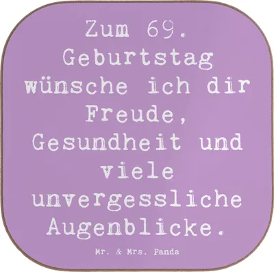 Produktbild von Mr. & Mrs. Panda Untersetzer für Gläser Spruch 69. Geburtstag Freude und Gesundheit - Lavendeltraum - Geschenk, Happy Birthday, Holzuntersetzer, Coaster, Tischuntersetzer
