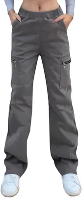 Produktbild von Damen Cargo-Hose Elastisch Hohe Taille Grau Größe M