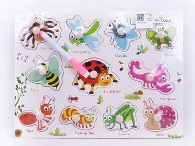 Immagine prodotto di Puzzle in legno INSETTI con manici + lavagna cancellabile 3+