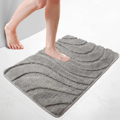 Produktbild von VOUNOT® Badematte Rutschfeste, Mikrofaser Badezimmerteppich Wellenmuster 60x90cm Grau