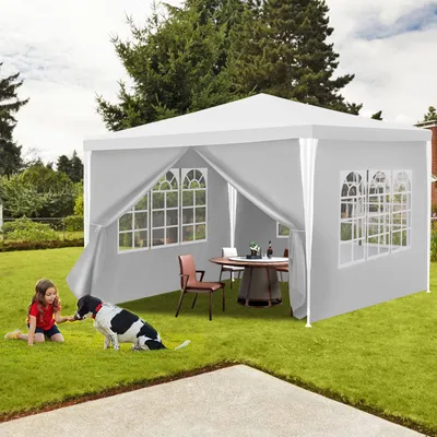Immagine prodotto di Padiglione in tubi d'acciaio Yakimz - padiglione per patio, tenda per fumatori e tenda per feste in tubi d'acciaio per il giardino bianco 3x3m