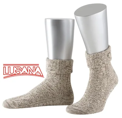 Lusana Umschlag Schoppersocke mit Edelweiß in beige