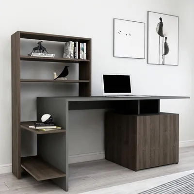 Immagine prodotto di Recco - Scrivania, 146x60x74h cm Nero Antracite, 8 Ripiani