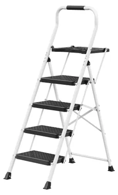 Produktbild von Klappleiter 4 Stufen Stahl bis 150 kg | Weiß | 84x45,5x145,2 cm