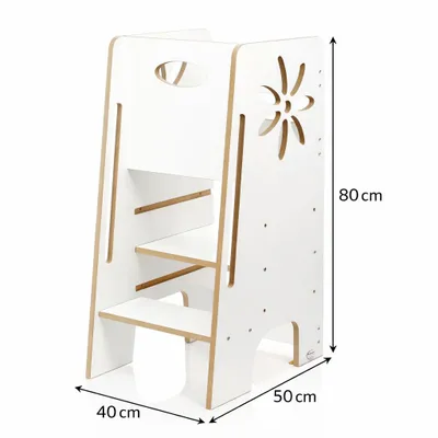 Produktbild von Kids Helper Lernturm Weiß Montessori Küchenhelfer Tritthocker Kinder Kindermöbel MDF