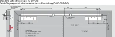 Produktbild von Türschließer TS 93G GSR/EMF2-BG-V | Größe EN 2-5 , 2 Flügel | mit Gleitschiene und Feststellung, silber
