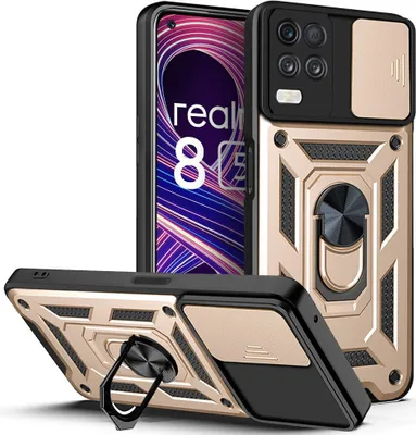 Produktbild von Realme 8 5G Hülle mit Ring Ständer Halter Dia Kameraschutz TPU Bumper Silikon Schutzhülle für OPPO Realme 8 5G Gold
