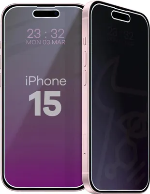 Produktbild von Hybridglas mit Privatschutzfilter für iPhone 15, Bizon Glass Mule Shadow, Matt