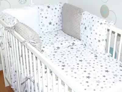Produktbild von Baby Nestchen mit 6 x Kissen - MINKY und Baumwolle -Umrandung für Laufstall, Hausbett, Babybett, Kinderzimmer - 26
