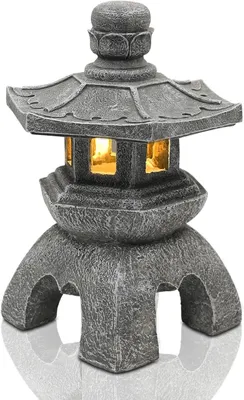 Produktbild von Solar resin statue lamp, Chinese Zen palace lantern with gray dome, decorative lighting craft in the garden courtyard