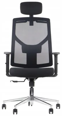 Immagine prodotto di Sedia girevole ergonomica da ufficio CURTIZ, base cromata, braccioli regolabili, poggiatesta e schienale in rete, nera