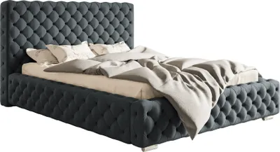Obrázok produktu pre Čalúnená posteľ Adonis 180x200 cm - posteľ Chesterfield so zásuvkou a roštom - zamatová látka, štýl Glamour - posteľ do spálne pre dvoch (tmavosivá - Jasmine 96)