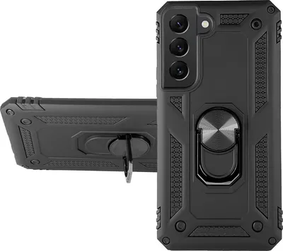 Produktbild von RING HÜLLE Armor für Samsung Galaxy S21 FE Handy Outdoor Case Ständer Cover Bumper Finger-Halterung 360 Grad drehbarer Ring Silikon Kunststoff Schwarz Handyhülle für magnetische KFZ Halterung