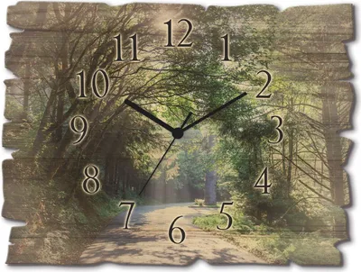 Produktbild von ARTland Holz Wanduhr Funkuhr - schwarzer Zeiger Sonniger Wald Größe: 40x30 cm