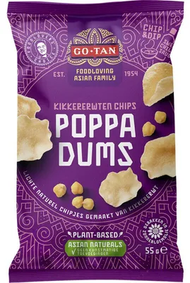 Immagine prodotto di Go-Tan Poppadums 55g – Croccanti papadum di riso indiano, ideali come spuntino o contorno