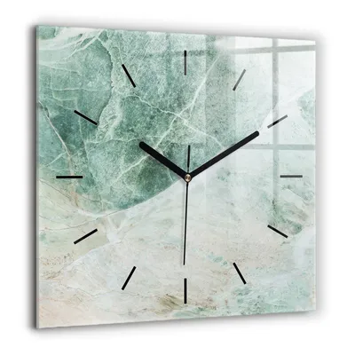 Produktbild von Wallfluent Große Wanduhr – Stilles Quarzuhrwerk - Uhr Dekoration Wohnzimmer Schlafzimmer Küche - Zifferblatt mit Striche - schwarze Zeiger - 60x60 cm - Marmor Stein Textur