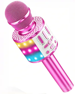 Image de Microphone karaoké sans fil - Rose - Bluetooth - Batterie 2600 mAh - 20x8x8 cm - Portable - Pour enfants et adultes