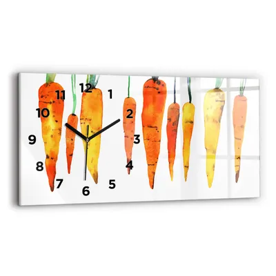 Produktbild von Wallfluent Wanduhr – Stilles Quarzuhrwerk - Uhr Dekoration Wohnzimmer Schlafzimmer Küche - Zifferblatt - schwarze Zeiger - 60x30 cm - Karottenillustration
