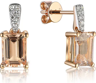 Produktbild von 585er Rotgold Ohrstecker Morganit Octagon ca. 1,68ct. und Brillanten ca. 0,04ct.