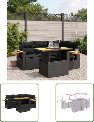 Produktbild von The Living Store 5-tlg. Garten-Sofagarnitur mit Kissen Schwarz Poly Rattan