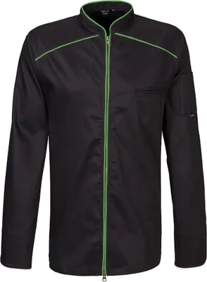 Produktbild von Kochjacke langarm, 2-wege RV, Fb. schwarz, Paspel lemmongreen, Gr. 5XL : 65% Polyester 35%Baumwolle 220 g/m² : lemon green : 5XL