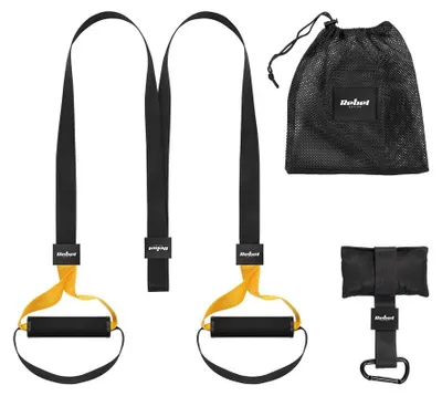 Obrázok produktu pre Sada fitness doplnkov, Tasmy TRX P3-1, 2x150cm, 500kg, čierna/žltá