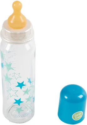 Produktbild von Poupy Glas-Babyflasche Poupy 240 ml für Neugeborene mit Naturkautschuksauger und Saugerschutzdeckel.