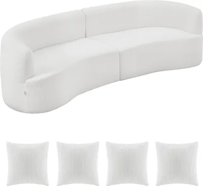 Produktbild von SucceBuy Gebogenes modulares Sofa (284 cm) mit 4 Kissen, großzügiger Loungesessel mit breiter und tiefer Sitzfläche, ideal für Wohnzimmer, Schlafzimmer, Wohnung oder Büro, Schlafsofa Bodensofa in Weiß