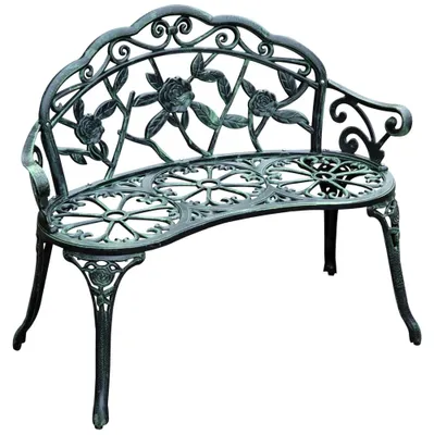 Zdjęcie produktu dla Ławka ogrodowa dwuosobowa - metalowa ławka do użytku zewnętrznego - styl retro, antyczny - z podłokietnikami - 100x54x78 cm - kolor zielony