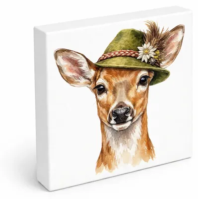 Produktbild von Trachtenhut Wald-Tiere Reh Holzbild in 15x15 cm zum Stellen oder Aufhängen