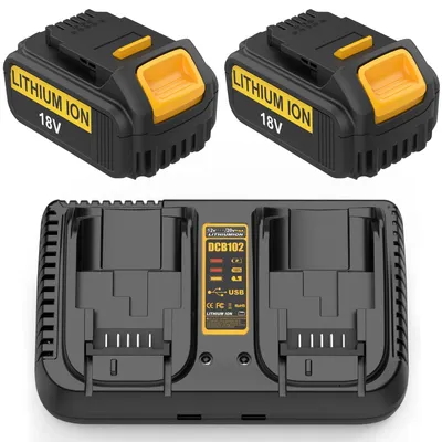 2er-Pack 18V 5.0Ah Akku + Ladegerät für DeWalt 18V Akkus