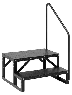 Produktbild von 2-stufige Wohnmobiltreppe - Mit Handlauf - Rutschfeste Trittfläche - Tragbar - Aluminiumstahl - Schwarz