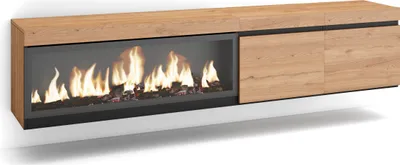 Immagine prodotto di COZY Mobile TV Soggiorno, 208x35x45cm, Per TV fino a 80, Camino elettrico XXL, da appendere, Rovere