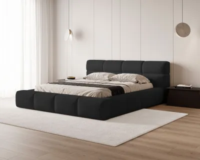 Zdjęcie produktu dla BESILIO Łóżko boucle z grubej pianki 180x200 Carlo - tkanina barankowa, łóżko z pojemnikiem i stelażem - Czarny