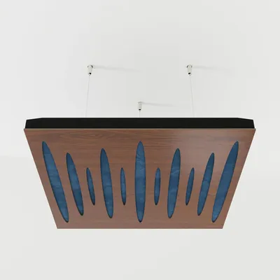 Produktbild von 4er-Set Akustik-Deckenpaneele PULSAR Samt 50x50x5 cm, Nussbaum/Blau