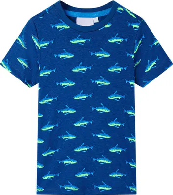 Produktbild von Kinder-T-Shirt Dunkelblau mit Hai-Aufdruck, 100 % Baumwolle, Gr. 92