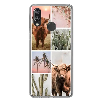 Produktbild von MuchoWow® Handyhülle Schutzhülle Hülle für Huawei P20 Lite (2020) Schottischer Highlander - Sukkulente - Pastell Silikon Softcase Handy Hülle - Kartenhalter